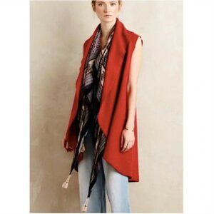 Anthropologie Moth Museum District Boiled Wool Open Front Vest in Rust Red, XS/S